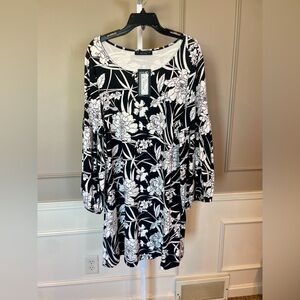 Bryn Walker NWT Medium Lantern Dress Ponti Black White Floral Tunic $210